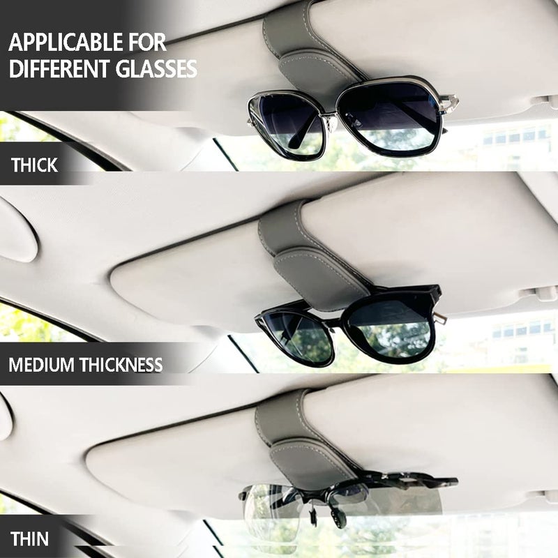 CMWWYFC 2Pcs Sunglass Holder for Car  Magnetic Leather Eyeglass Hanger Clip for Car Sun Visor  Sunglasses Holder and Ticket Card Clip for Car Visor Accessories (Gray) - Image 4